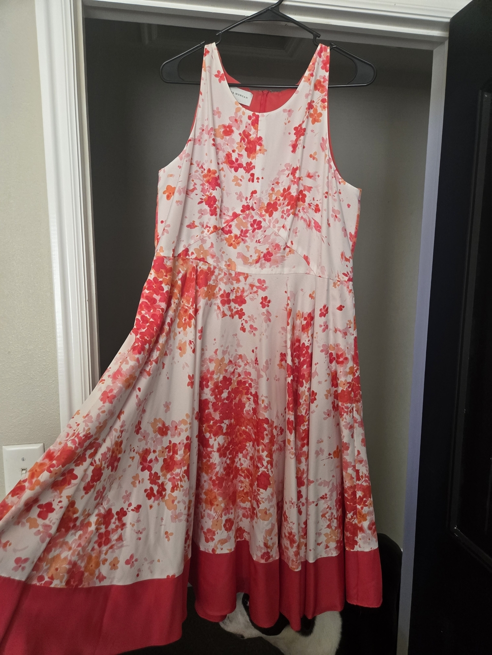 Donna Morgan White Dress with Coral and Pink Floral Print